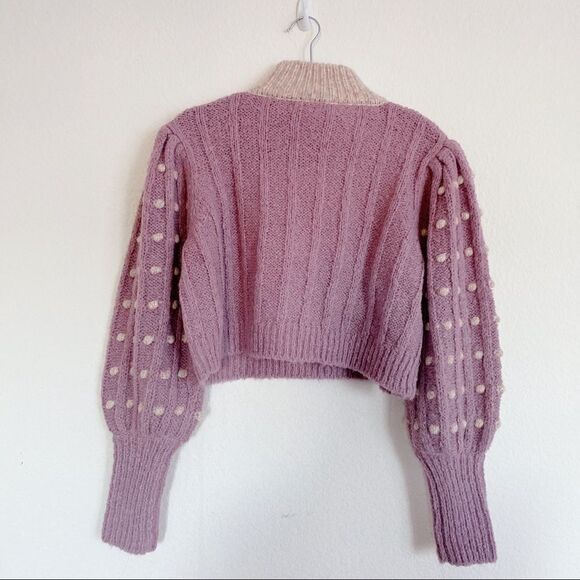 LoveShackFancy Jonae Cropped Mock Zip Up Sweater - Muscat Grape - Picture 11 of 12